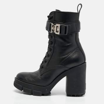 Pre Owned Givenchy Black Leather Ankle Length Boots Size 37