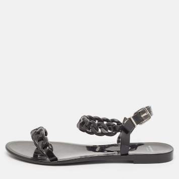 Pre Owned Givenchy Black Jelly Chain Detail Ankle Strap Flat Sandals Size 39