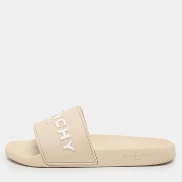 Pre Owned Givenchy Cream Rubber Logo Slide Sandals Size 44