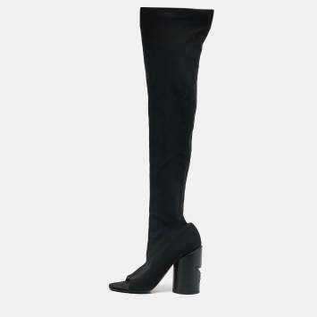 Pre Owned Givenchy Black Stretch Fabric Over The Knee Boots Size 39