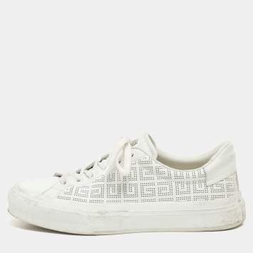 Pre Owned Givenchy White Perforated Signature Leather Low Top Sneakers Size 40