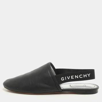 Givenchy Black Leather and Elastic Rivington Slingback Flats Size 37.5