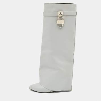 Givenchy Grey Leather Shark Lock Knee Length Boots Size 39