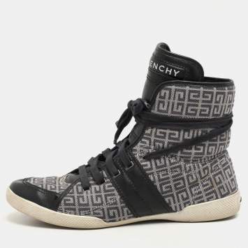 Pre Owned Givenchy Blue Canvas Logo High Top Sneakers Size 40
