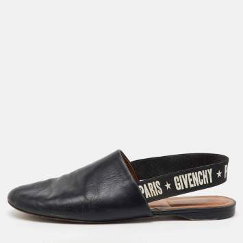 Givenchy Black Leather Rivington Logo Slingback Flats Size 37