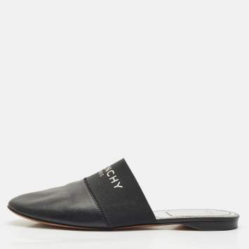 Pre Owned Givenchy Black/Silver Leather Bedford Flat Mules Size 39