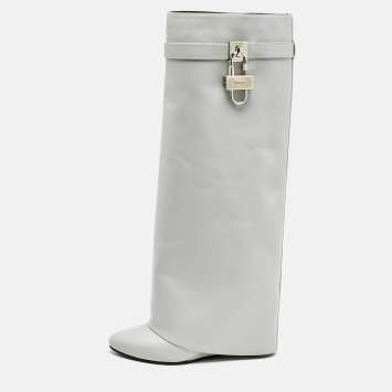 Givenchy Grey Leather Shark Lock Knee Length Boots Size 39