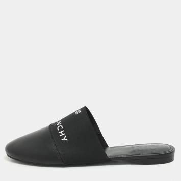 Givenchy Black Leather and Elastic Bedford Flat Mules Size 38