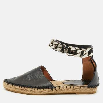 Givenchy Black Leather Chain Ankle Strap Espadrille Flats Size 36