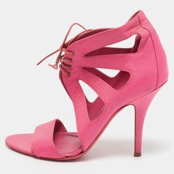 Pre Owned Givenchy Pink Leather Lace Up Strappy Sandals Size 37