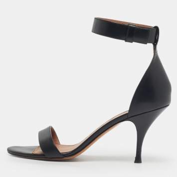 Pre Owned Givenchy Black Leather Ankle Strap Sandals Size 38.5