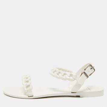 Pre Owned Givenchy White Jelly Chain-Link Flat Sandals Size 37