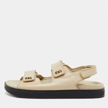 Pre Owned Givenchy Cream Leather 4G Ankle Strap Flat Sandals Size 39