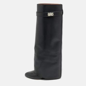 Pre Owned Givenchy Shark Lock Size 39 Black Leather Knee Length Boots