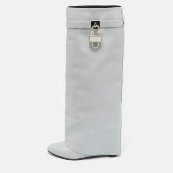 Pre Owned Givenchy Shark Lock Size 39 Grey Leather Knee Length Boots