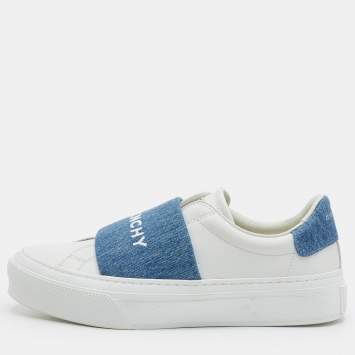 مملوكة مسبقًا Givenchy City Sport Size 37.5 White/Blue Leather and Denim Slip On Sneakers