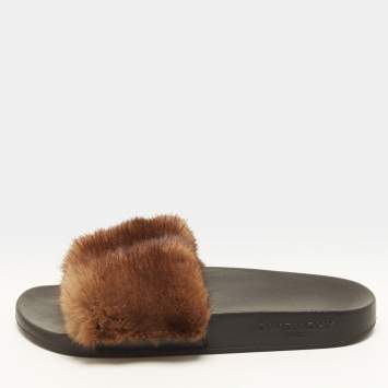 Pre Owned Givenchy Size 36 Dark Brown Mink Fur Pool Slide