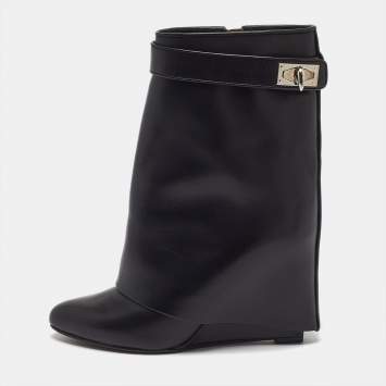 Pre Owned Givenchy Shark Lock Size 37 Black Leather Ankle Length Boots