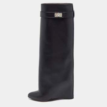 Pre Owned Givenchy Shark Lock Size 36.5 Black Leather Ankle Length Boots