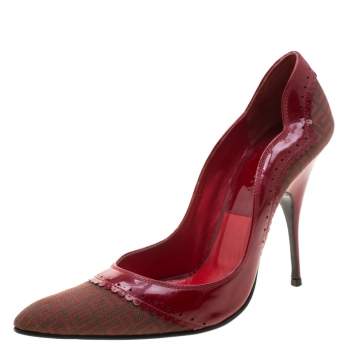 Pre Owned Givenchy Red Canvas And Leather Pointed Toe Pumps Size 39.5