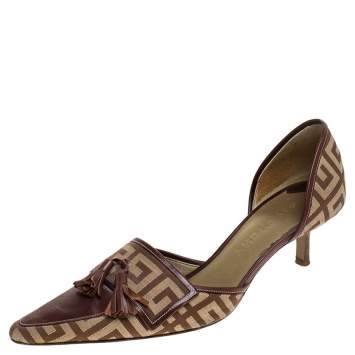 Pre Owned Givenchy Beige/Brown Canvas and Leather Tassels D'orsay Pumps Size 37.5