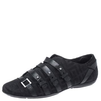 Pre Owned Givenchy Black Fabric and Leather Buckle Low Top Sneakers Size 38.5