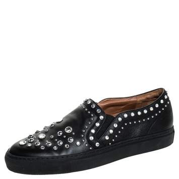Pre Owned Givenchy Black Leather Studded Slip On Sneakers Size 40
