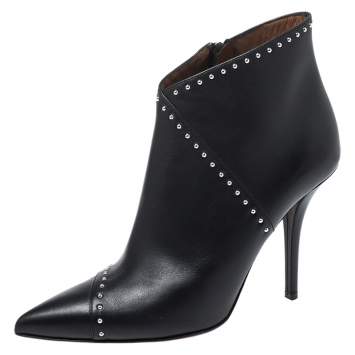 Pre Owned Givenchy Black Studded Leather Pointed Toe Ankle Boots Size 36.5