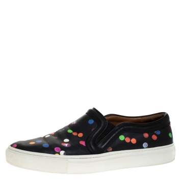 Pre Owned Givenchy Black Leather Confetti Slip On Sneakers Size 37