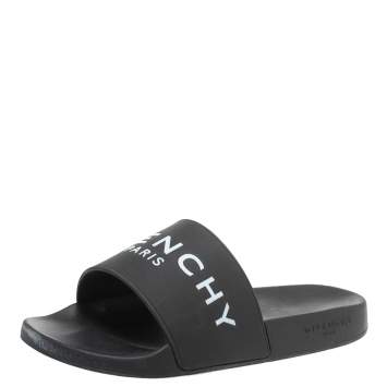 Pre Owned Givenchy Black Rubber Logo Pool Slides Size 37