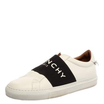 Pre Owned Givenchy White/Black Leather Urban Street Logo Slip On Sneakers Size 38
