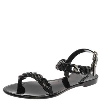 Pre Owned Givenchy Black Jelly Chain Flat Sandals Size 38