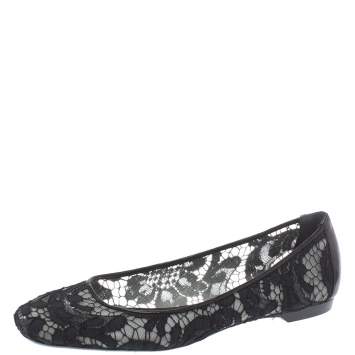 Pre Owned Givenchy Black Mesh And Lace Ballet  Flats Size 36.5