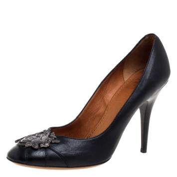 Pre Owned Givenchy Black Leather Embellished Square Toe Pumps Size 38