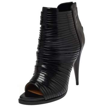 Pre Owned Givenchy Black Strappy Leather Peep Toe Ankle Booties Size 38