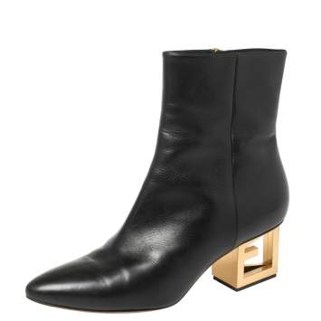 Pre Owned Givenchy Black Leather G Heel Ankle Boots Size 39