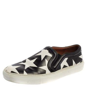 Pre Owned Givenchy Black And White Leather Star Print Skate Slip On Sneakers Size 39