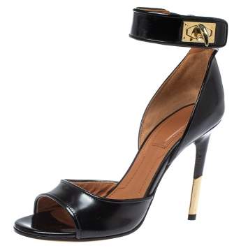 Pre Owned Givenchy Black Leather Sharklock Sandals Size 36