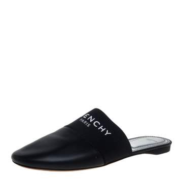 Pre Owned Givenchy Black Leather Flat Mules Size 38.5  