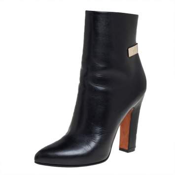 Pre Owned Givenchy Black Leather Gold Detailing Ankle Boots Size 39.5