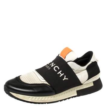 Pre Owned Givenchy Black/White Leather and Mesh Active Runner Slip On Sneakers Size 43