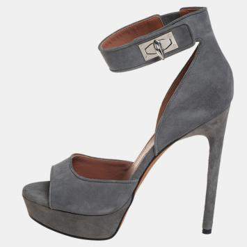 Pre Owned Givenchy Grey Suede Platform Ankle Strap Sandals Size 39