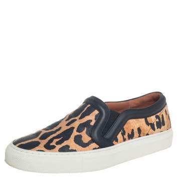 Pre Owned Givenchy Two Tone Leopard Print Leather Slip On Sneakers Size 36