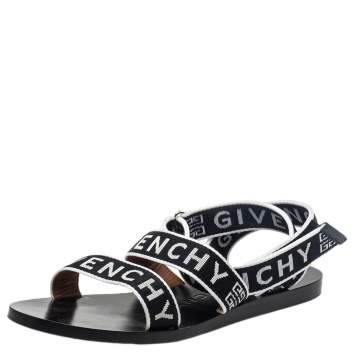 مملوكة مسبقًا Givenchy Black/White Nylon Logo Strap Flat Ankle Wrap Sandals Size 38