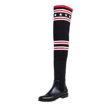 Pre Owned Givenchy Black Fabric And Rubber Storm Over The Knee Boots Size 37