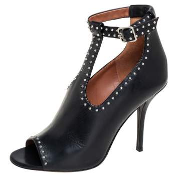 Pre Owned Givenchy Black Studded Leather Peep Toe Ankle Strap Sandals Size 38