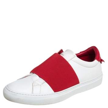 Pre Owned Givenchy White/Red Leather Urban Knot Elastic Slip On Sneakers Size 39