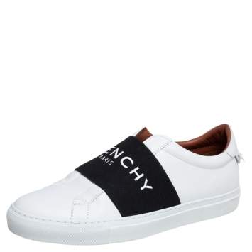 Pre Owned Givenchy White/Black Leather Urban Street Logo Slip On Sneakers Size 40
