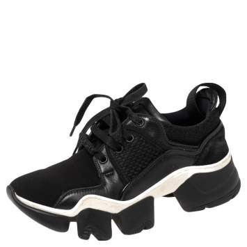 Pre Owned Givenchy Black Neoprene and Suede Jaw Low Top Sneakers Size 37