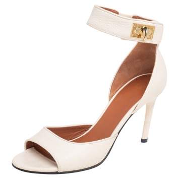 مملوكة مسبقًا Givenchy White Leather Shark Tooth Ankle Strap Sandals Size 36